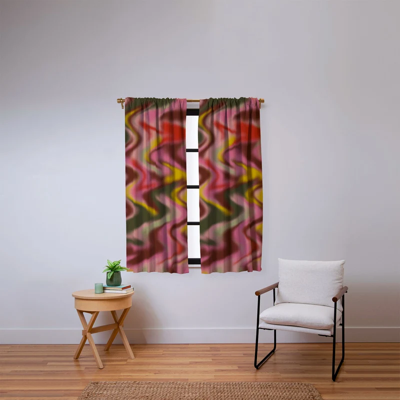 Groovy Abstract Waves in Pink Green Yellow and Red Window Curtain
