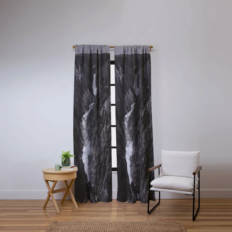 Grand Canyon of the Yellowstone and falls vintage wilderness black and white photograph Window Curtain