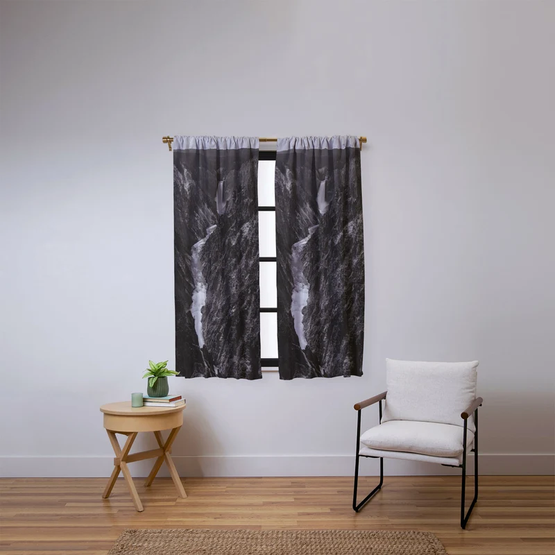 Grand Canyon of the Yellowstone and falls vintage wilderness black and white photograph Window Curtain
