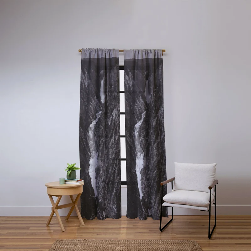 Grand Canyon of the Yellowstone and falls vintage wilderness black and white photograph Window Curtain