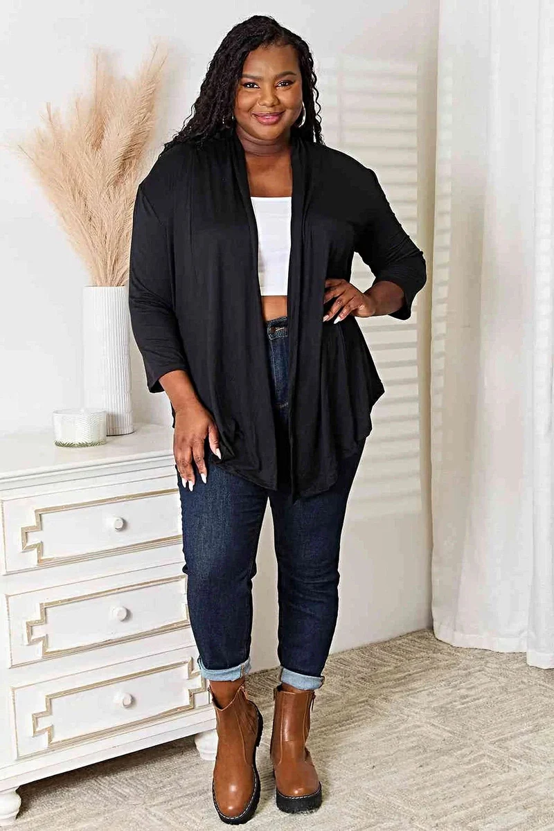 Culture Code Open Front Cardigan - Elegant gedrapeerd model voor alle maten, comfortabel het hele jaar door.
