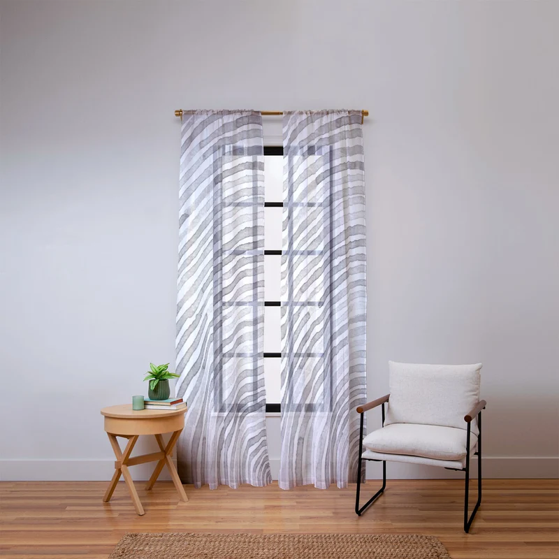 Lunita concentric waves in soft gray watercolor Window Curtain