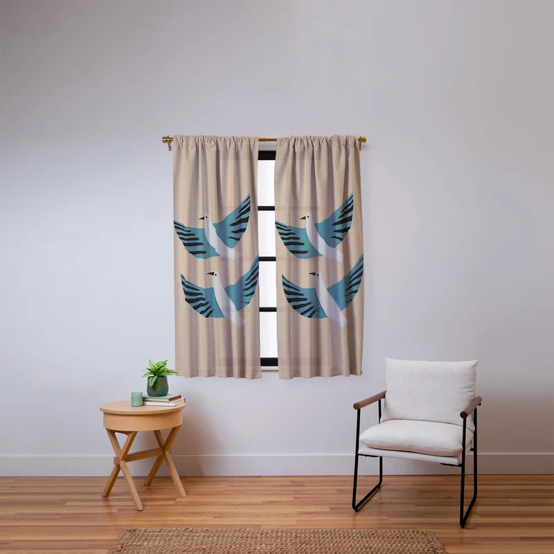 Two Graceful White Birds Window Curtain