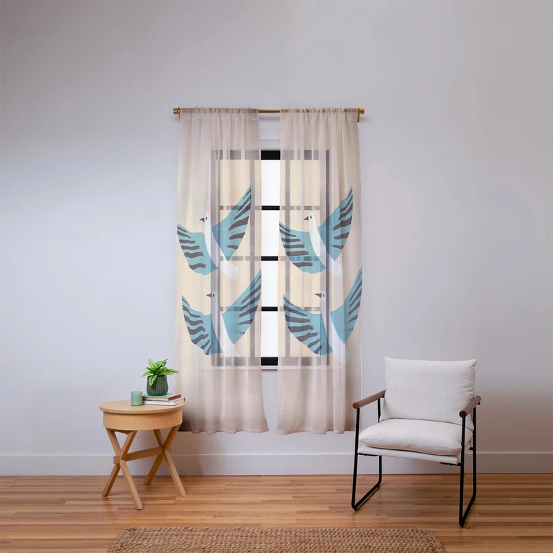 Two Graceful White Birds Window Curtain
