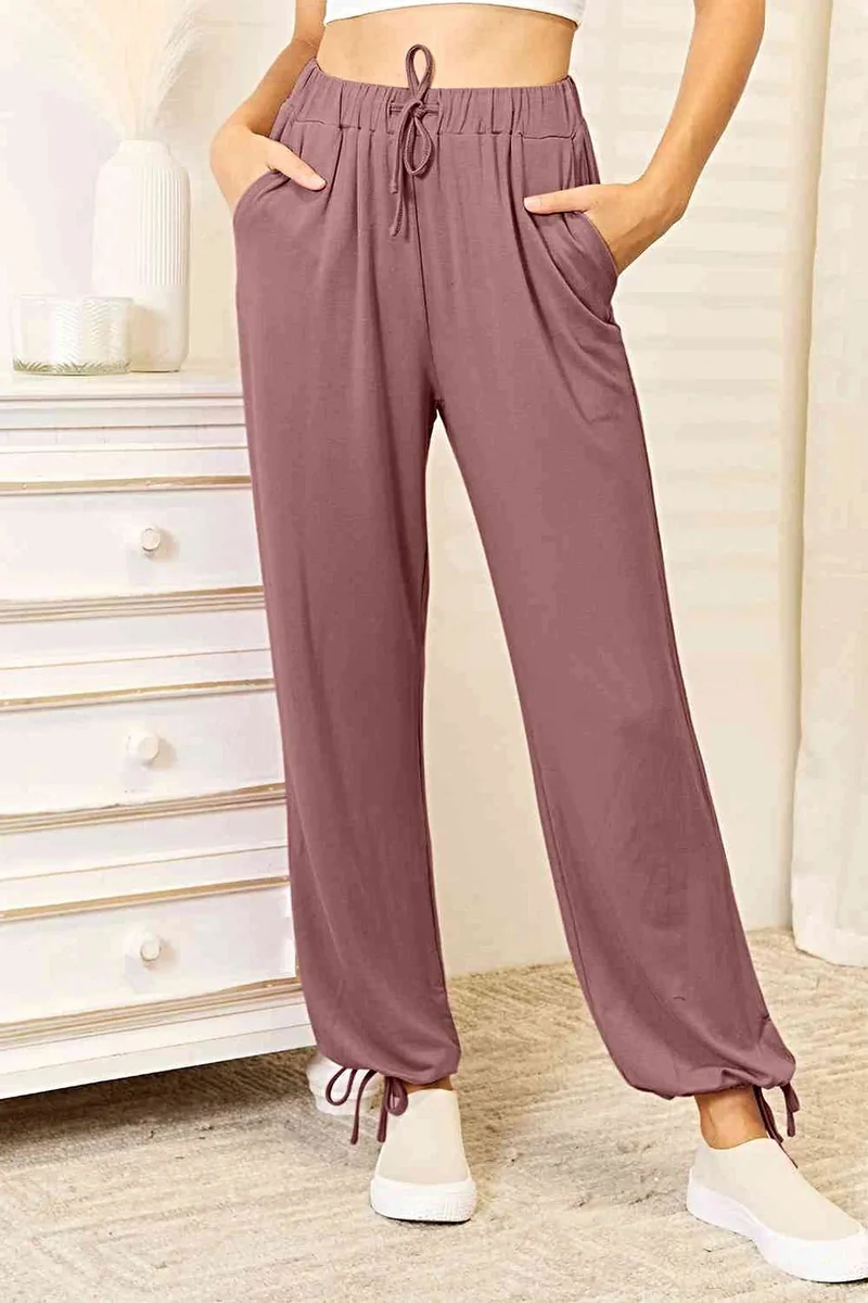 Luxe lange broek met trekkoord in de taille en zakken - Zachte, ondoorzichtige rayonmix