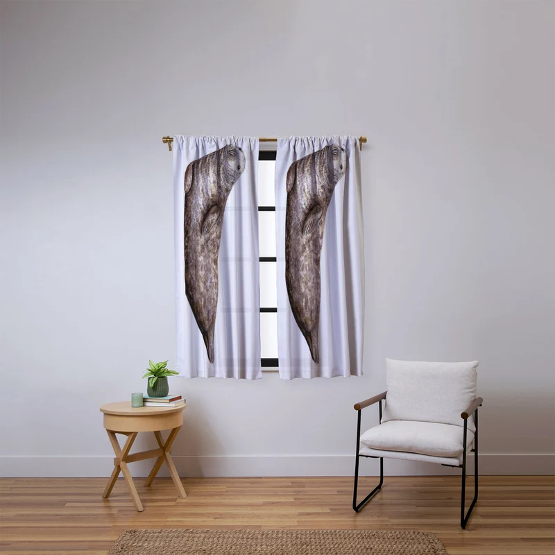 Grey seal Window Curtain