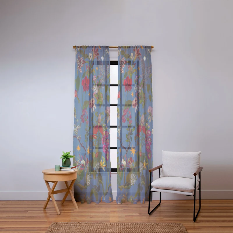 Amryllis Star Periwinkle Window Curtain
