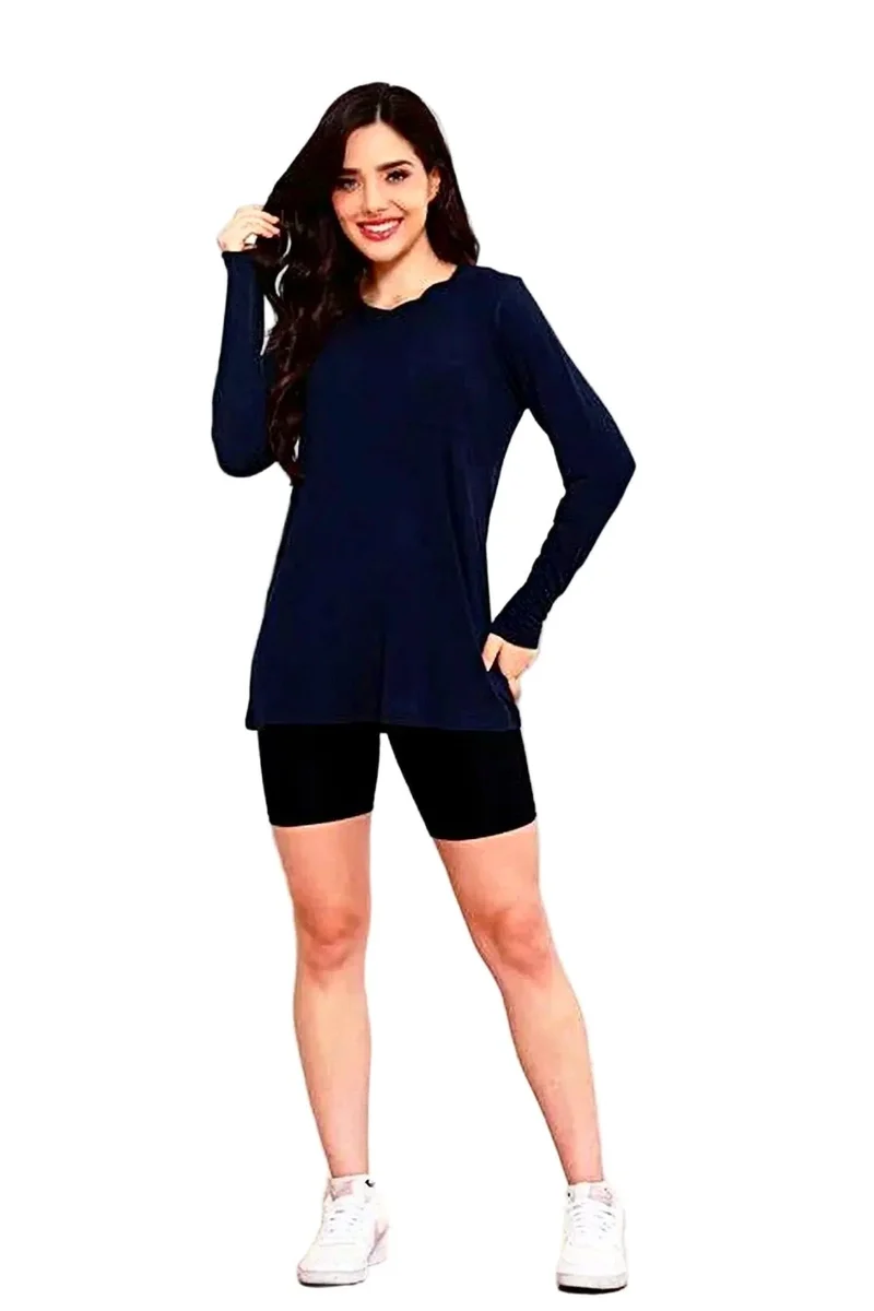 Opulent Basic Bae 100% Polyester Full Size Top met ronde hals, lange mouwen en zakken