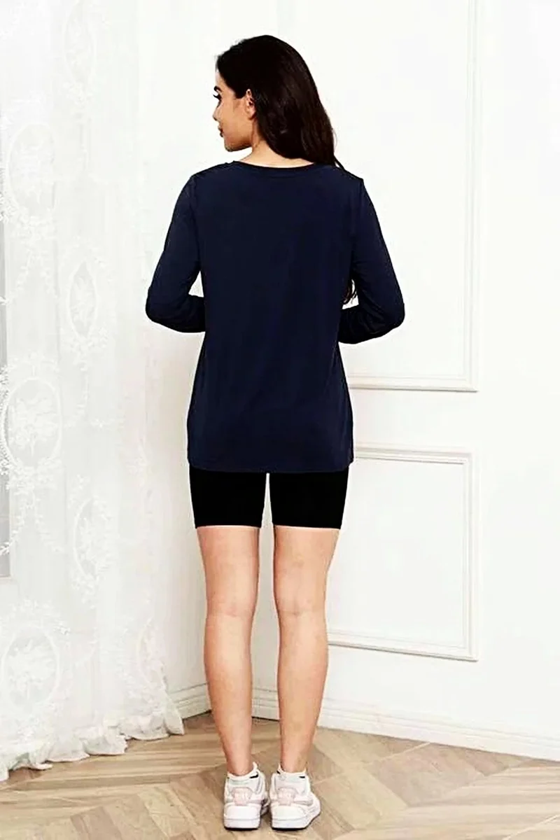 Opulent Basic Bae 100% Polyester Full Size Top met ronde hals, lange mouwen en zakken