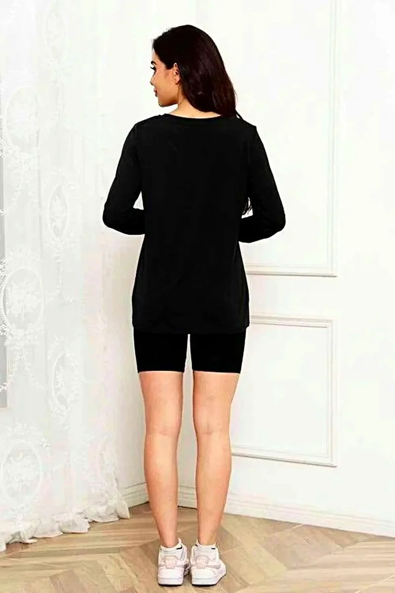 Opulent Basic Bae 100% Polyester Full Size Top met ronde hals, lange mouwen en zakken