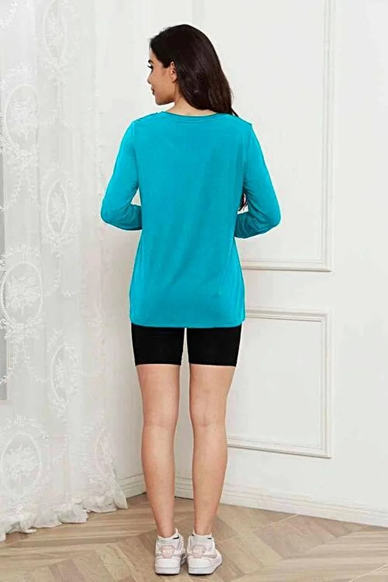 Opulent Basic Bae 100% Polyester Full Size Top met ronde hals, lange mouwen en zakken