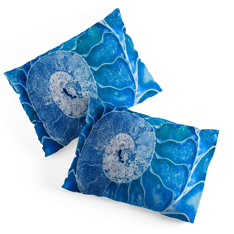 Blue Ammonite Fossil Pillow Sham
