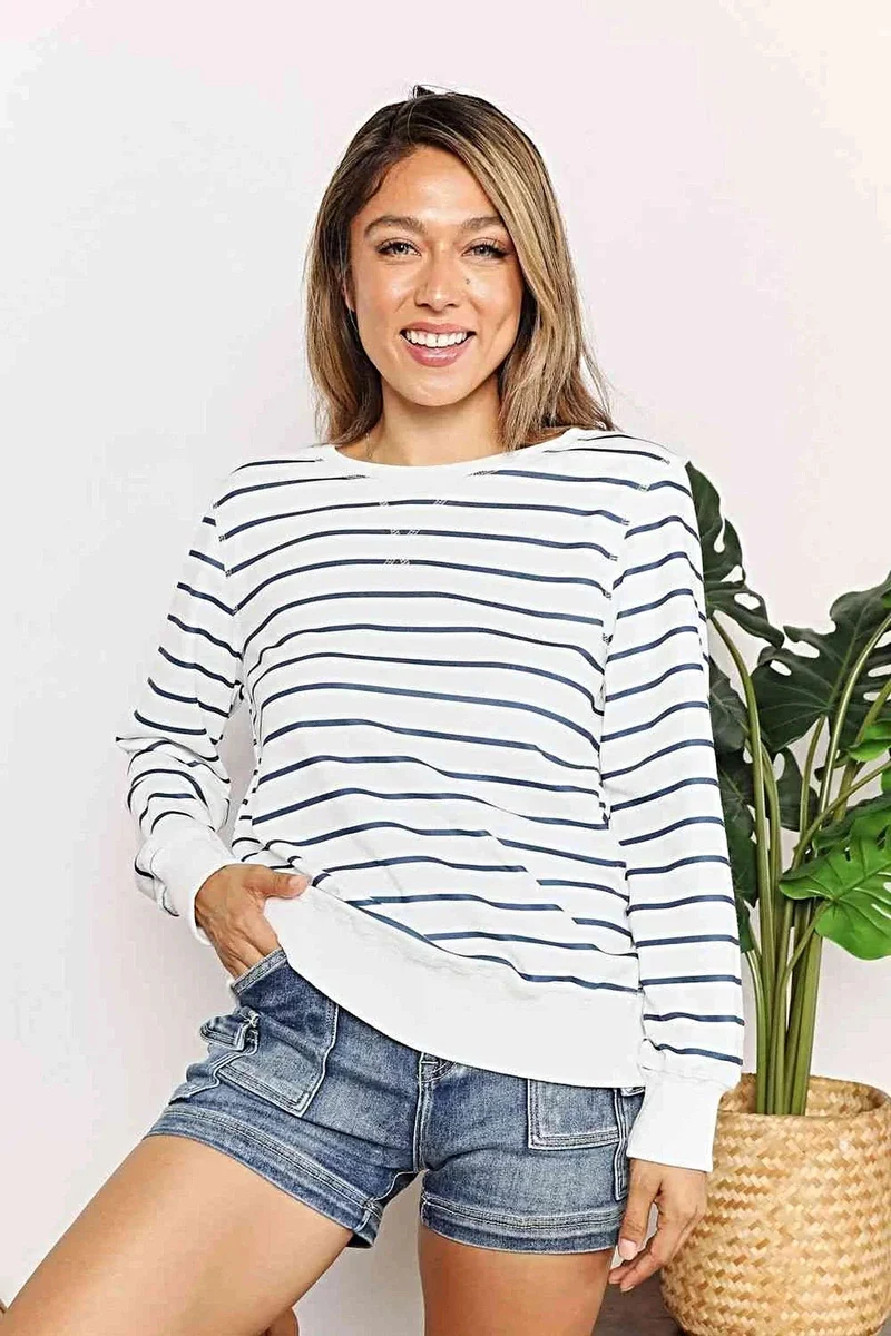 Luxe gestreept shirt met ronde hals - Chique top met lange mouwen voor een tijdloze stijl