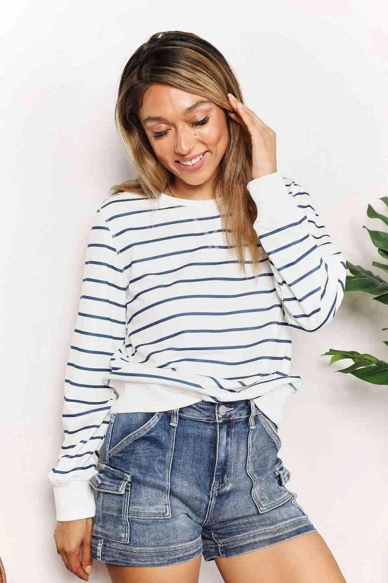 Luxe gestreept shirt met ronde hals - Chique top met lange mouwen voor een tijdloze stijl