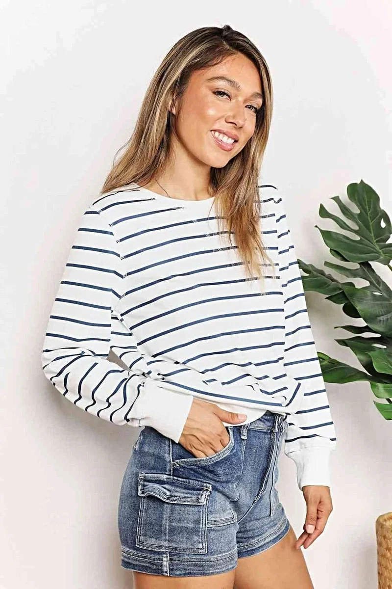 Luxe gestreept shirt met ronde hals - Chique top met lange mouwen voor een tijdloze stijl
