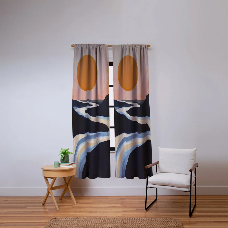 Abstract River Sunset Window Curtain