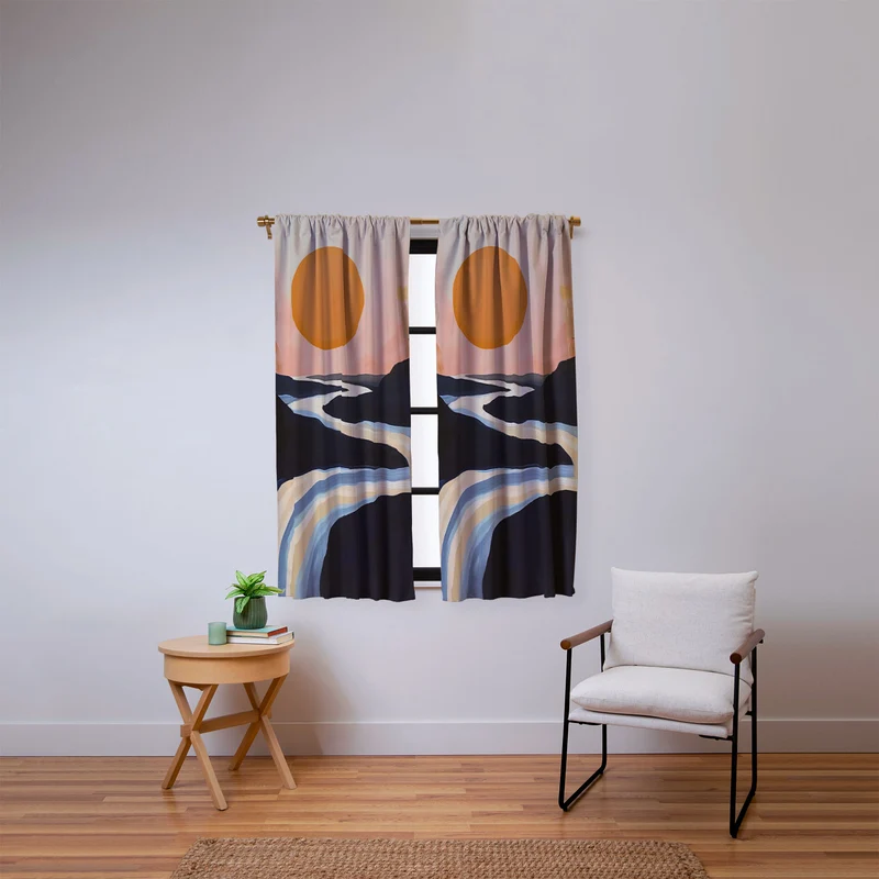 Abstract River Sunset Window Curtain