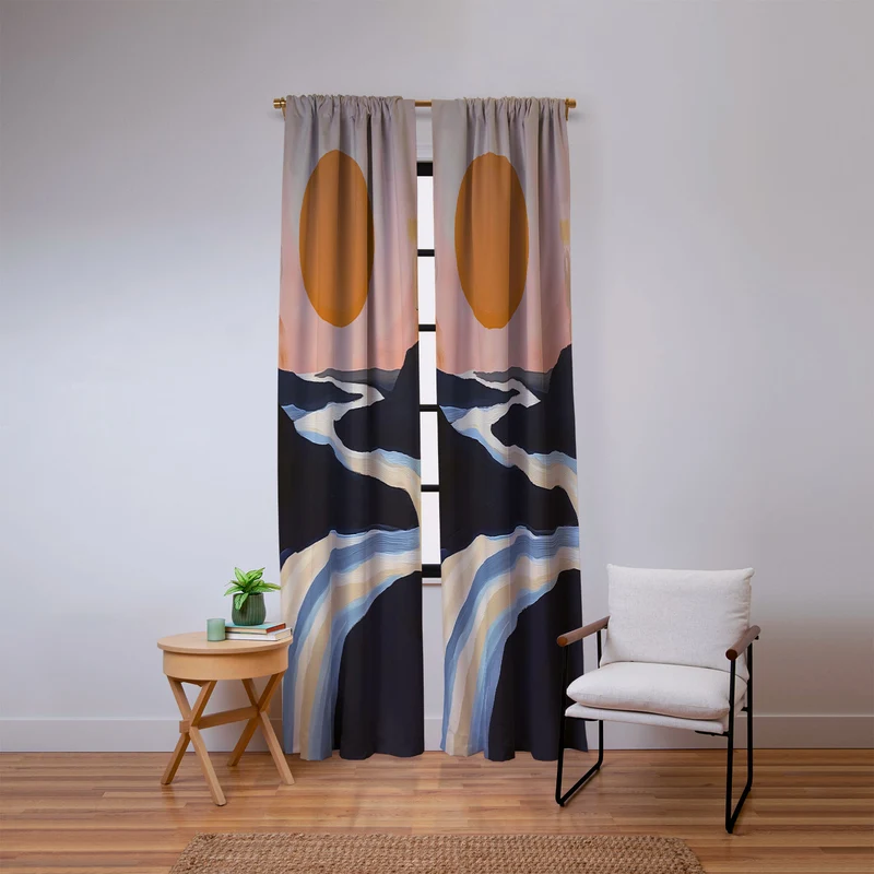 Abstract River Sunset Window Curtain