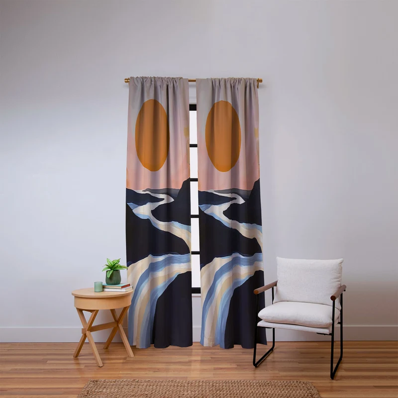 Abstract River Sunset Window Curtain