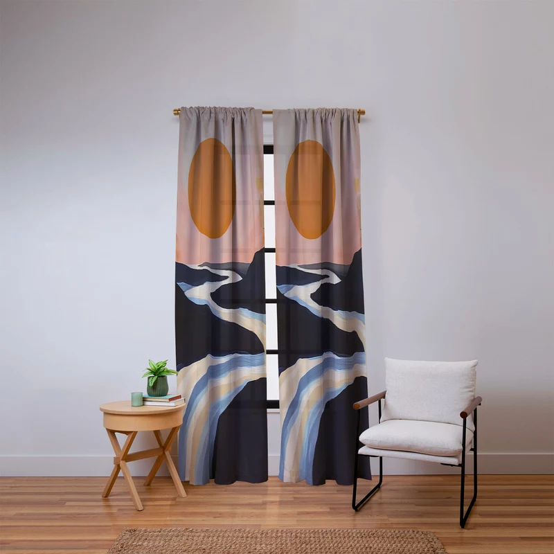 Abstract River Sunset Window Curtain