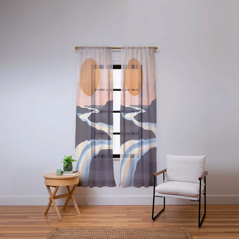 Abstract River Sunset Window Curtain