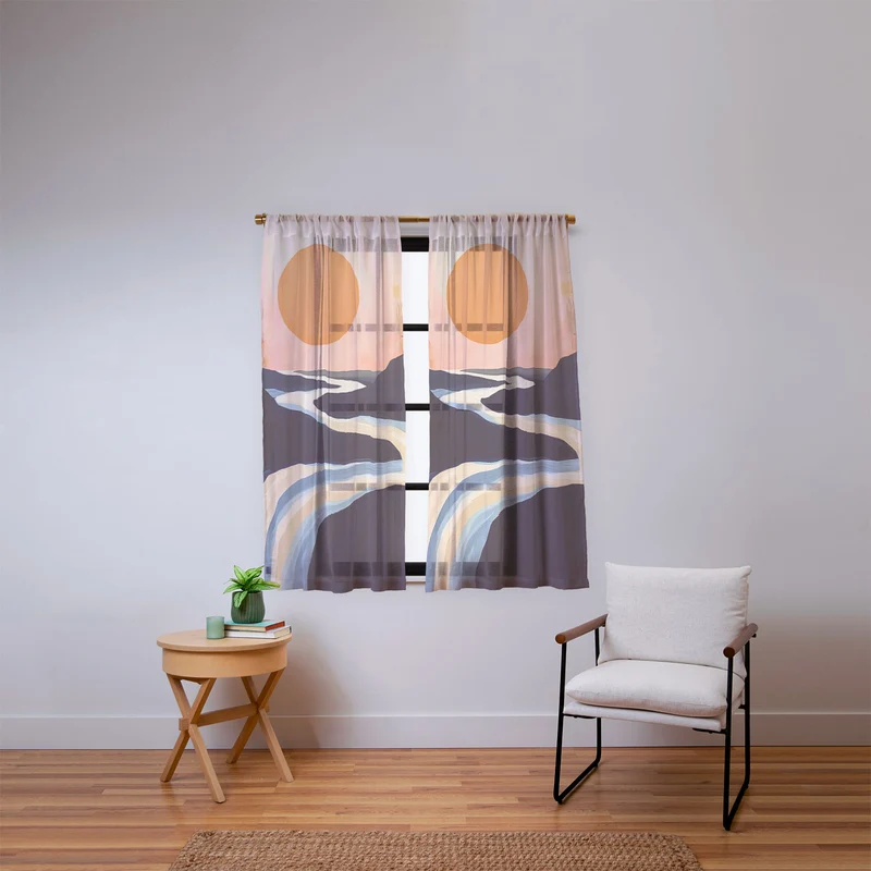 Abstract River Sunset Window Curtain