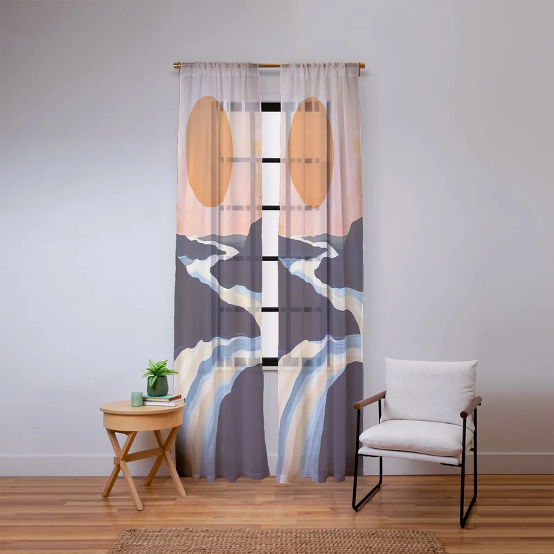 Abstract River Sunset Window Curtain