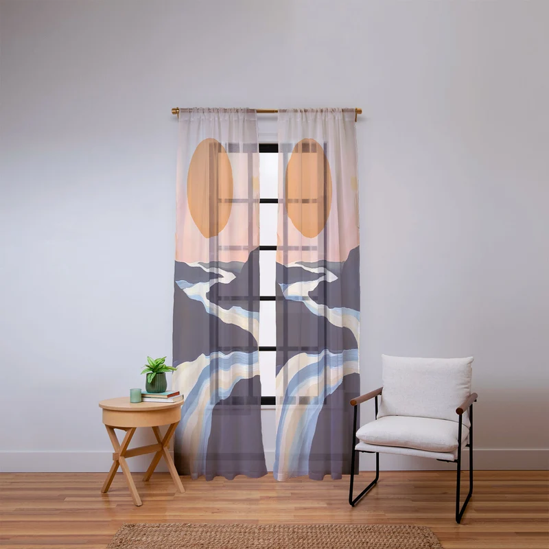 Abstract River Sunset Window Curtain