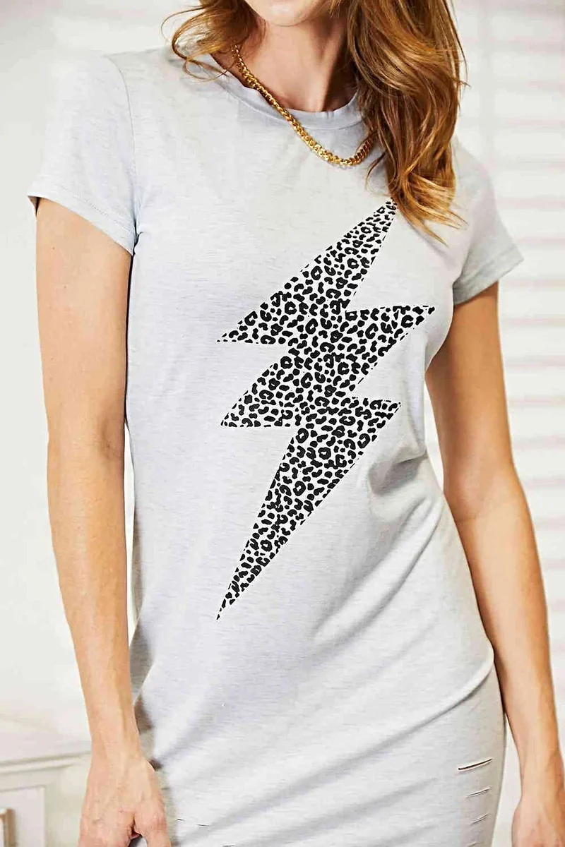 Stoere jurk met grafische print: Double Take Leopard Lightning mini-jurk met korte mouwen