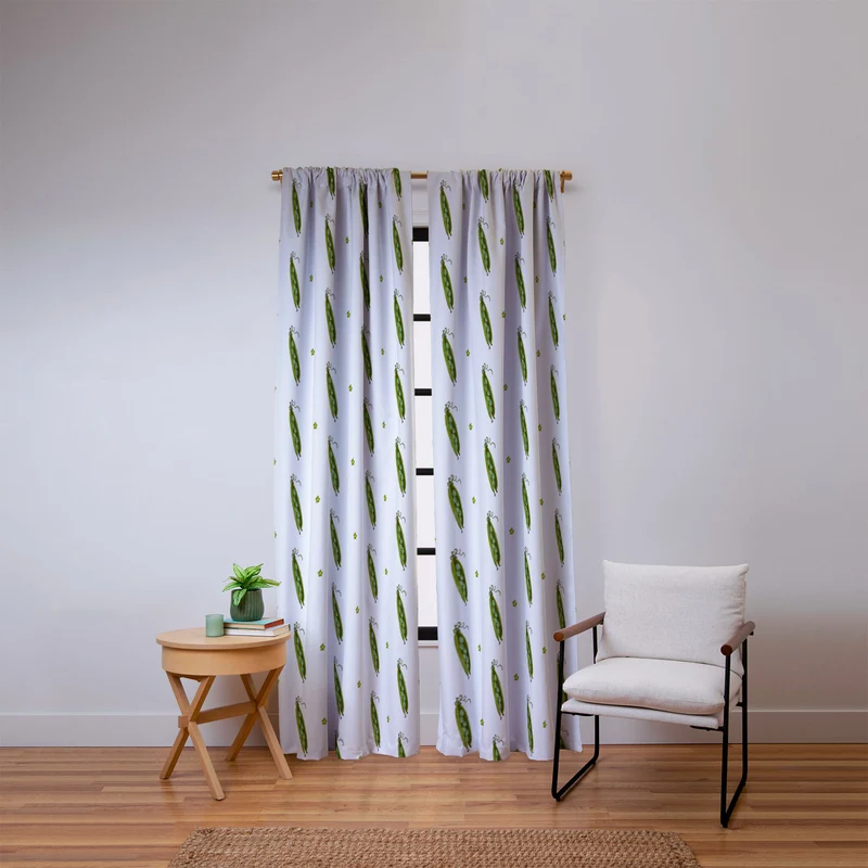 and Drawn Pea Pods and Tiny Flowers Window Curtain