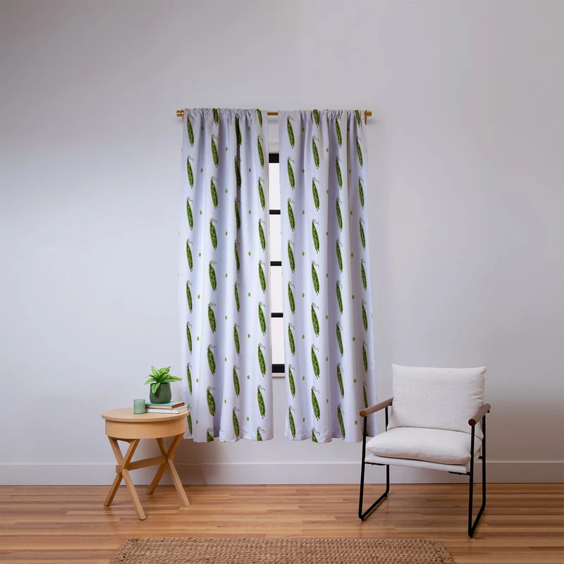 and Drawn Pea Pods and Tiny Flowers Window Curtain