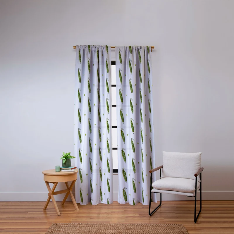 and Drawn Pea Pods and Tiny Flowers Window Curtain