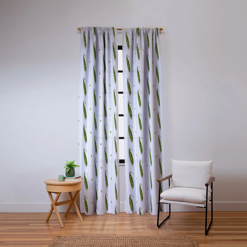 and Drawn Pea Pods and Tiny Flowers Window Curtain