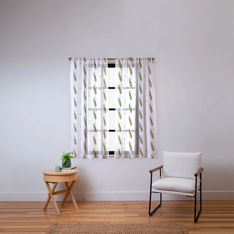 and Drawn Pea Pods and Tiny Flowers Window Curtain