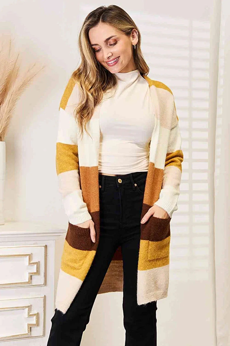 Geweven vest met kleurblokken, verlaagde schouders en zakken – Trendy en comfortabel