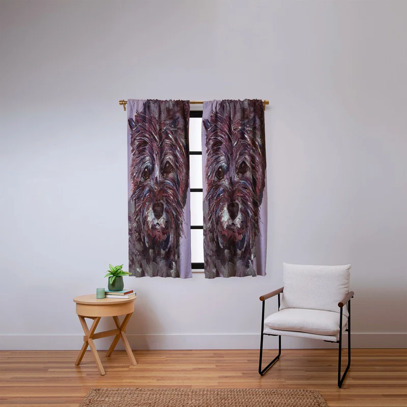 Colorful Canine Portrait Window Curtain