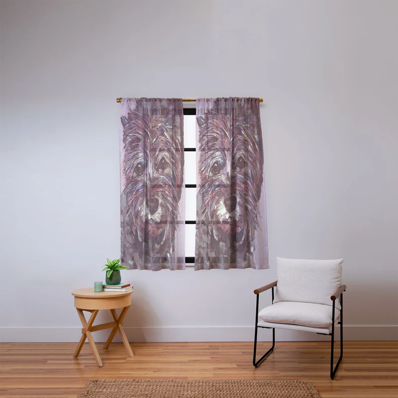 Colorful Canine Portrait Window Curtain