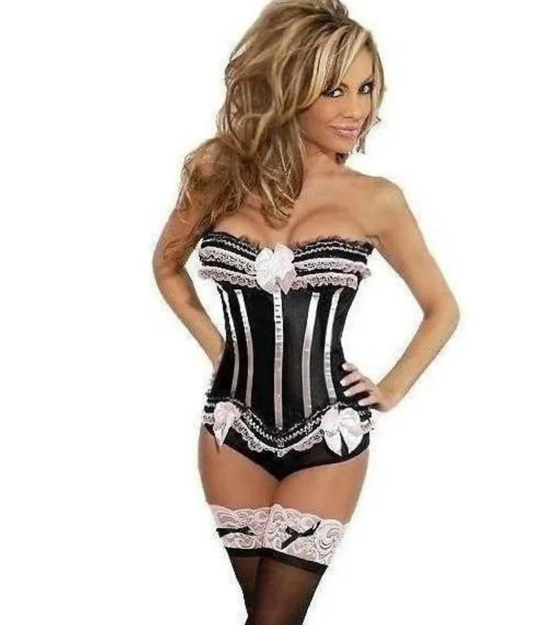 Daisy Corsets IS-D-22 Burlesque Corset voor dames - Maat 3-4X, Zwart & Roze, Vetersluiting op de rug