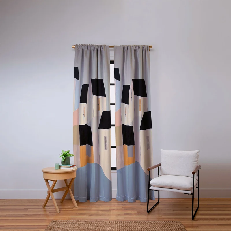 Folk Village Houses Window Curtain