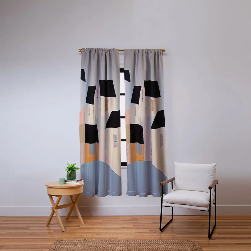 Folk Village Houses Window Curtain