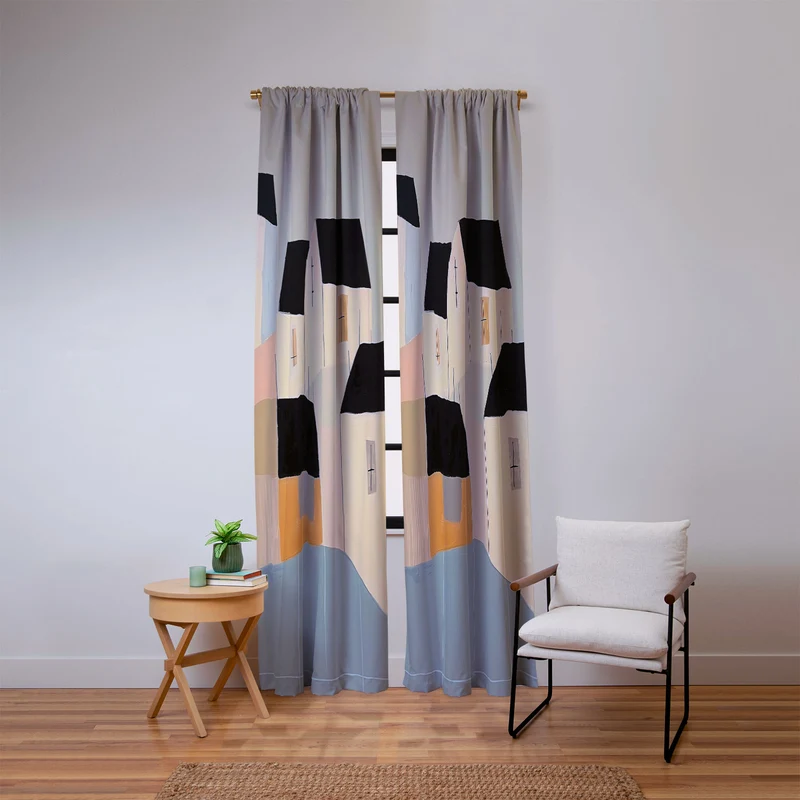Folk Village Houses Window Curtain
