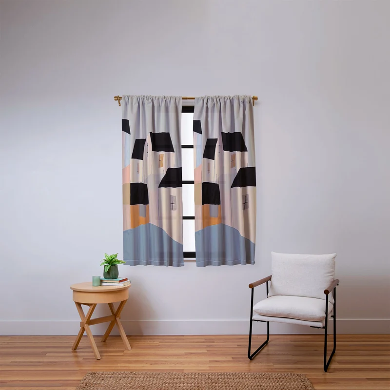 Folk Village Houses Window Curtain