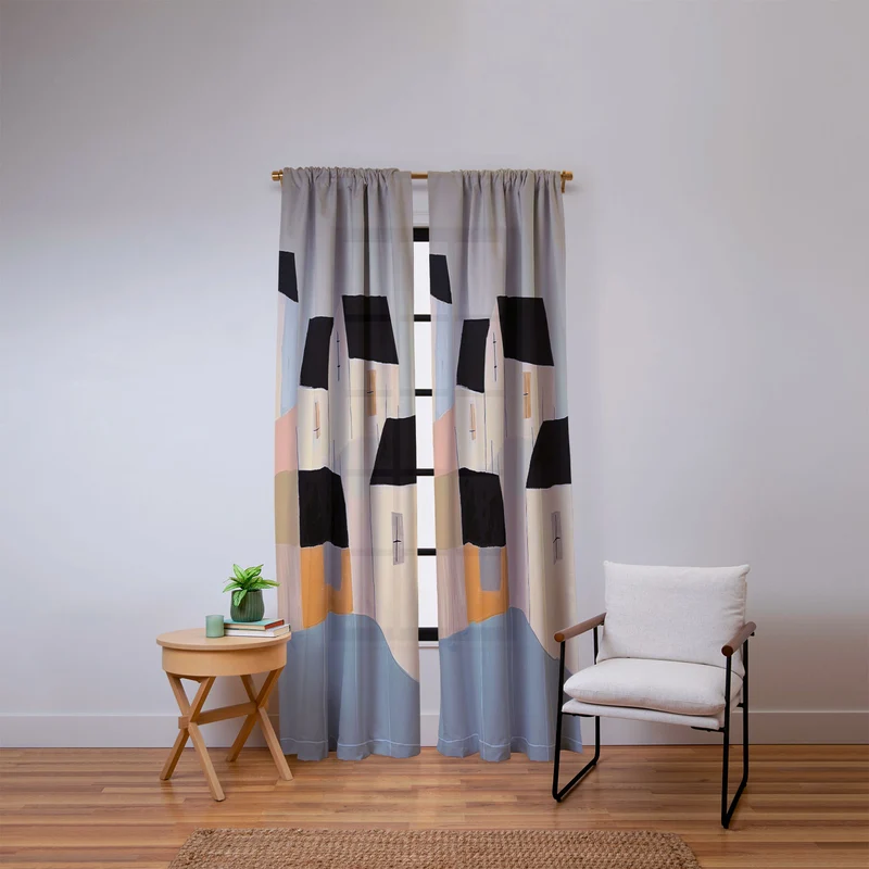 Folk Village Houses Window Curtain