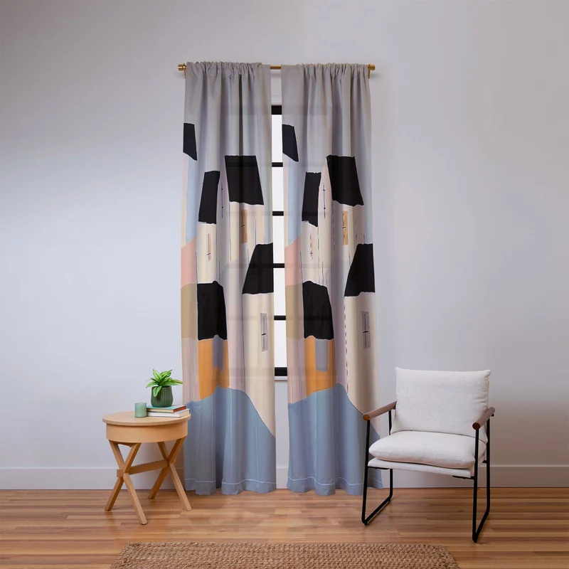 Folk Village Houses Window Curtain
