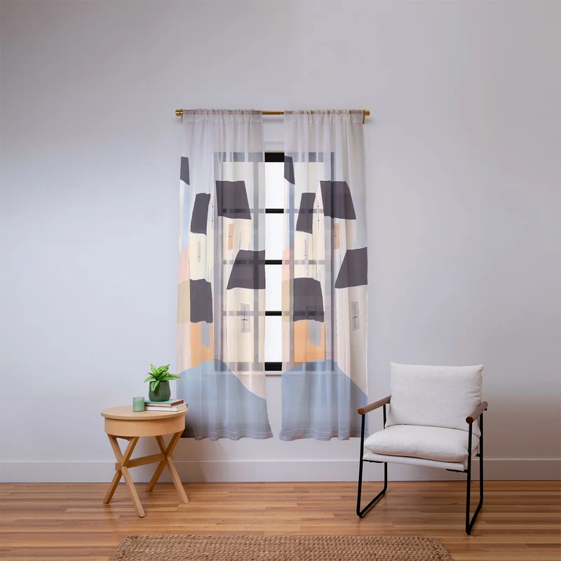 Folk Village Houses Window Curtain
