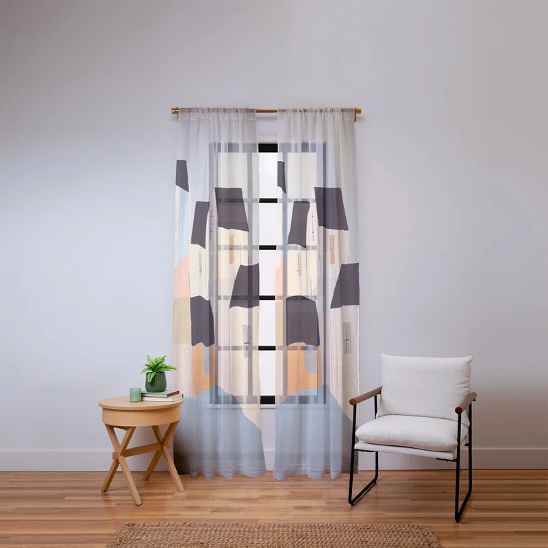 Folk Village Houses Window Curtain
