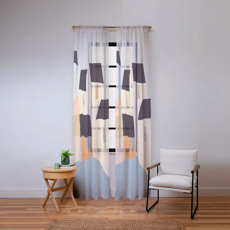 Folk Village Houses Window Curtain