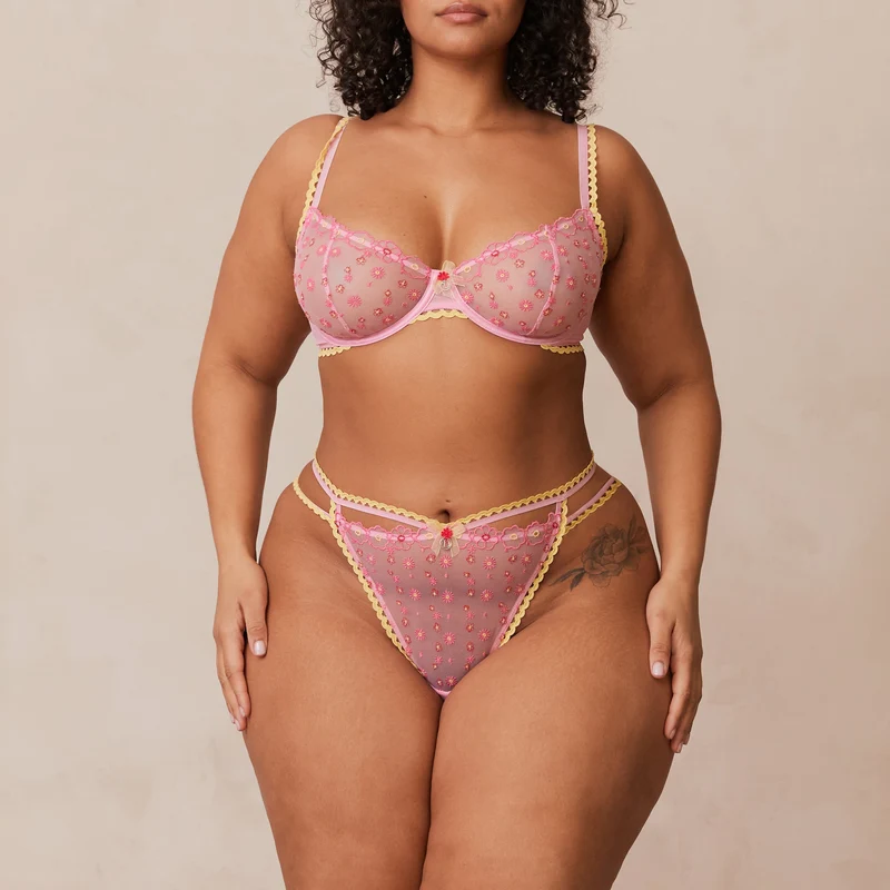 Daisy Embroidered Balcony BH - Roze
