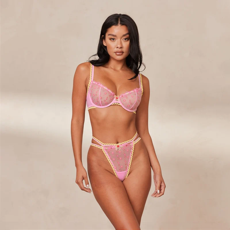 Daisy Embroidered Balcony BH - Roze