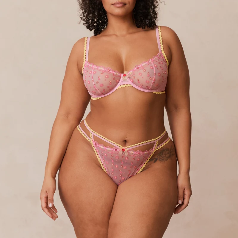Daisy Embroidered Balcony BH - Roze